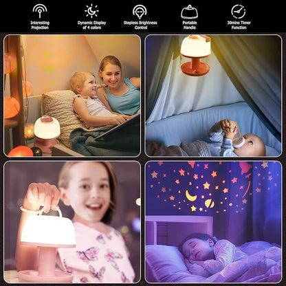 LICKLIP Toddler Night Light Lamp, Dimmable LED Bedside Lamp with Star Projector, Kids Lights Timer Design & Color Changing, Portable Rechargeable Cute Gifts for Children Bedroom