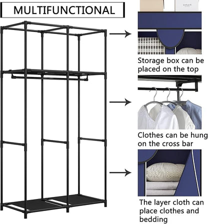 34 Inch Portable Wardrobe Closet Clothes Organizer with Metal Shelves and Non-Woven Fabric Durable Closet Storage Organizer for Bedroom (34 Inch, Blue)