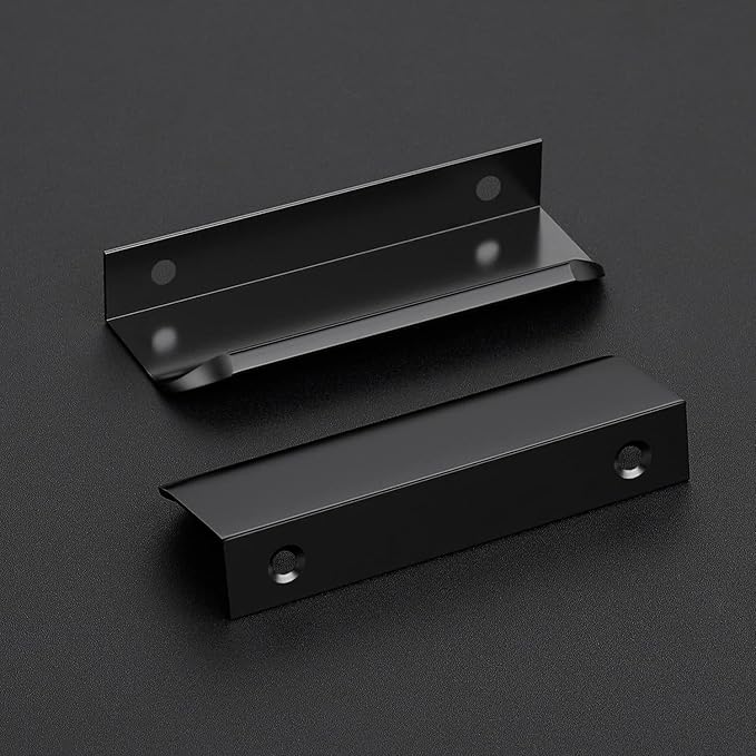 Ravinte Hardware 6 Pack Black Cabinet Handles, 4 Inch (102mm) Finger Edge Pulls, 3 Inch Hole Center, Finger Pulls for Cabinets