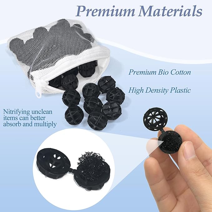 NEWKE 2 Set Aquarium Filter Media Compatible with Fluval SPEC EVO Flex Series, 8 PCS Aquarium Filter Replacement Includes 2 Carbon Media Pad, 2 Foam Filter, 2 Bag Bio Filter Balls & 2 Filter Cord-Mewly Pet