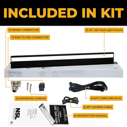 LED Under Cabinet Lighting Hardwired - 3CCT 32 Inch Black Finish - Undercabinet Lights for Kitchen - Linkable Undercounter Dimmable Plug in Light or Hard Wired - Under Counter Fixture Direct Wire