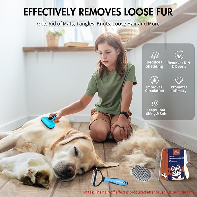 5 PCS Dog Grooming Brush Kit – Self Cleaning Slicker Brush for Shedding Short & Long Haired Dogs & Cats. Removes Loose Fur, Undercoat, Mats, Tangles. Suit for Small, Medium & Large Pets. Blue-Mewly Pet