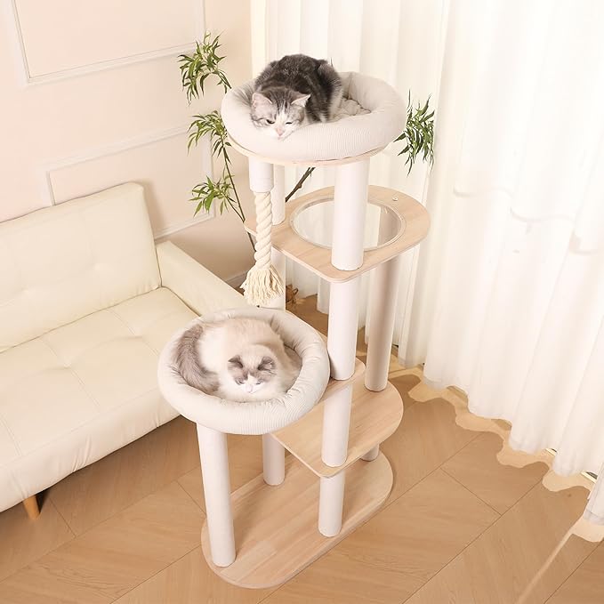 59" Modern Cat Tree Multi-Level Large Cat Tower Heavy Duty Cat Tree with Hammock,Cotton Scratching Post and Washable Cushions-Mewly Pet