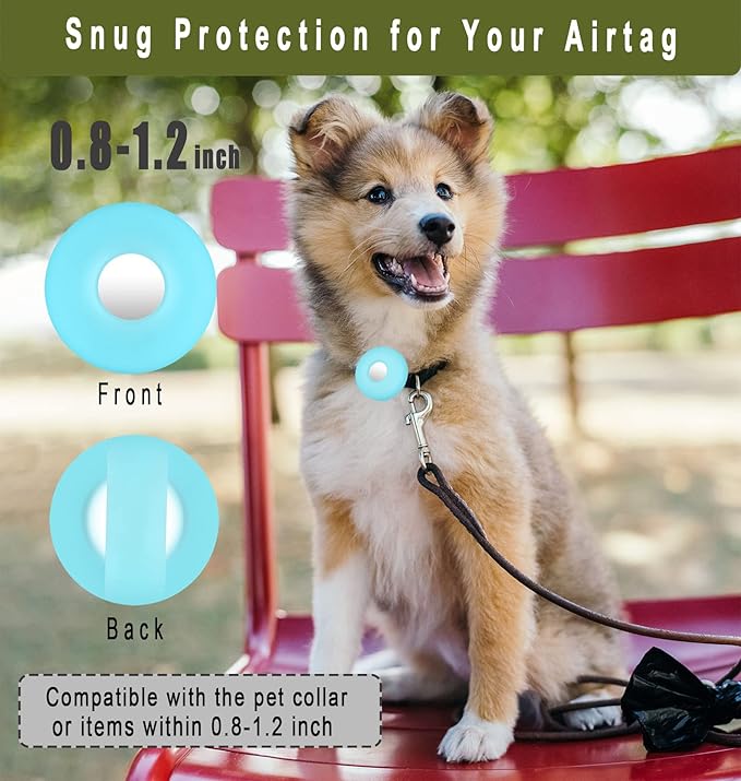 Airtag Holder for Dog Collar, Cibaabo Silicone Air Tag Case Cover Compatible with Apple Airtags for 0.8-1.2inch Cat Pet Collar Harness Loop-Mewly Pet