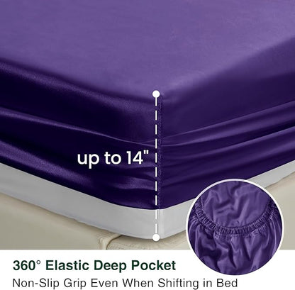 Love's cabin Full Size Satin Sheet Sets - 4 Piece Purple Silky Sheet Set Full with Deep Pocket, Luxury Silk Feel Bed Sheets Full Bedding Set (1 Flat Sheet,1 Fitted Sheet,2 Pillow Cases)