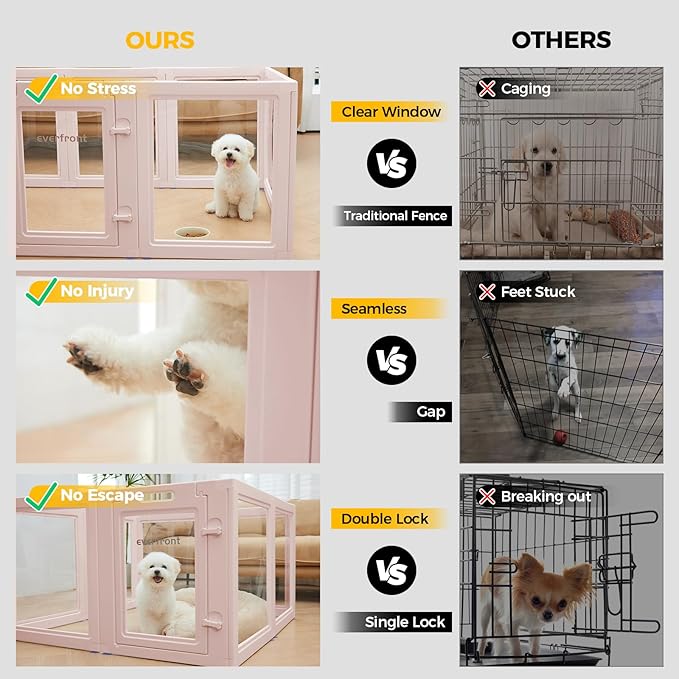 23.6“H 2PCS Extension Kit - Door+Panel, T-Buckles for Compartment, Expandable Clear Dog Play Pen Acrylic Dog Playpen Indoor,for Puppy Cat Bunny Small & Medium Dogs (Pink-23.6" H, 2PCS)-Mewly Pet