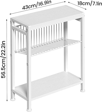 End Table Set of 2 for Small Space, 3-Tier Narrow Side Table with Magazine Holder,Small Nightstand, Skinny Snack Couch Table in Living Room, Bedroom Study and Balcony (White)