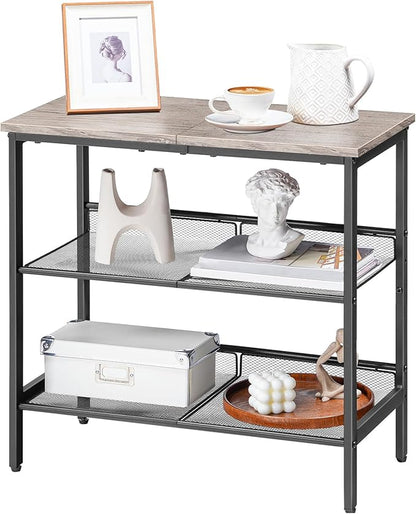 HOOBRO Side Table, 3-Tier Narrow End Table, Nightstand with 2 Flat or Slant Adjustable Shelves for Small Spaces, Hallway, Living Room, Bedroom, Sturdy, Easy Assembly, Greige and Black BG23BZ01G1