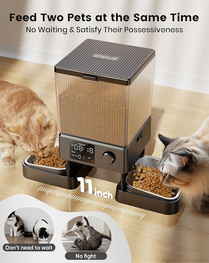 oneisall Automatic Cat Feeder for 2 Cats, 20 Cups/5L Automatic Cat Food Dispenser for Small Pets Indoor, Timed Cat Feeder for Dry Food-Mewly Pet
