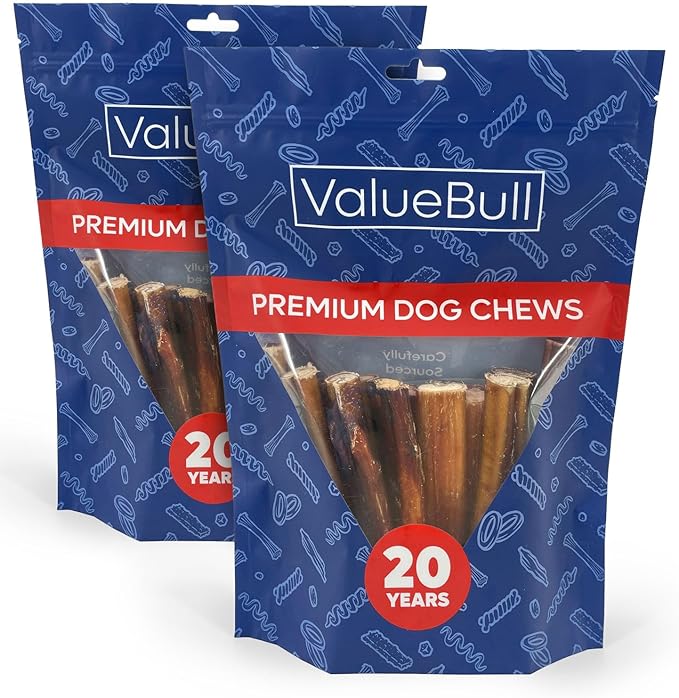 ValueBull Bully Sticks for Large Dogs, Jumbo 6 Inch, 50 Count - All Natural, Grass Fed, Single Ingredient, Long Lasting Dog Treats for Aggressive Chewers-Mewly Pet