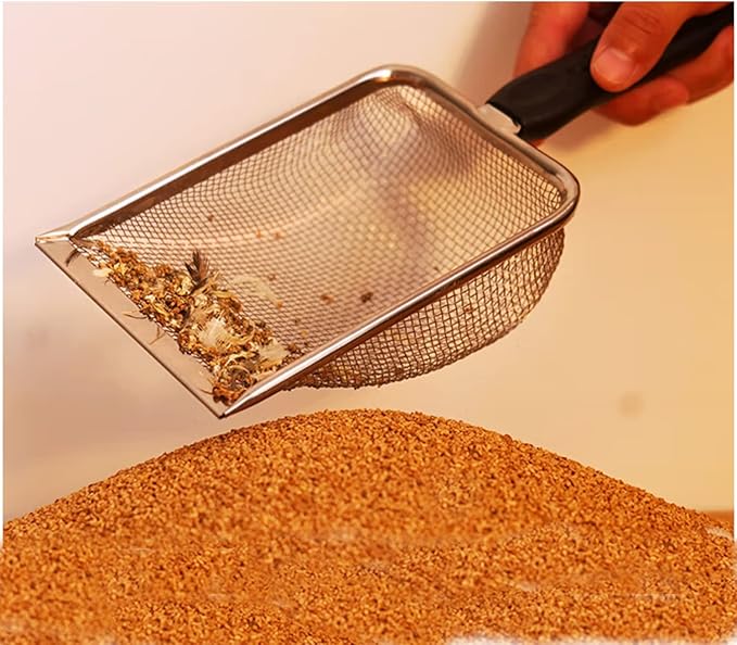 Small Mesh Stainless Steel Cat Litter Scoop Fine Mesh Metal Reptile Litter Cleaner Scooper Non-Stick Coated Metal Litter Scoop Fine Sand Litter Scooper (Hole:2mm/Fine Sand Scooper)-Mewly Pet