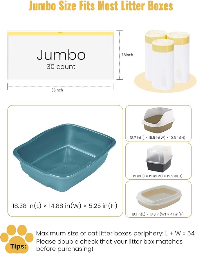 KONE Cat Litter Box Liners, 30 Count Jumbo Extra Durable Large Drawstring Kitty Litter Pan Bags Cat Waste Litter Bags Pet Cat Supplies 36" x 18"-Mewly Pet