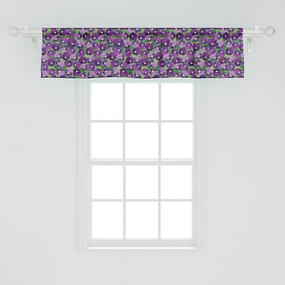 Ambesonne Botanical Window Valance, Green Field Full of Burgeoning Pansy Inflorescence Garden Flourish Bedding Plants, Curtain Valance for Kitchen Bedroom Decor with Rod Pocket, 42" x 12", Purple