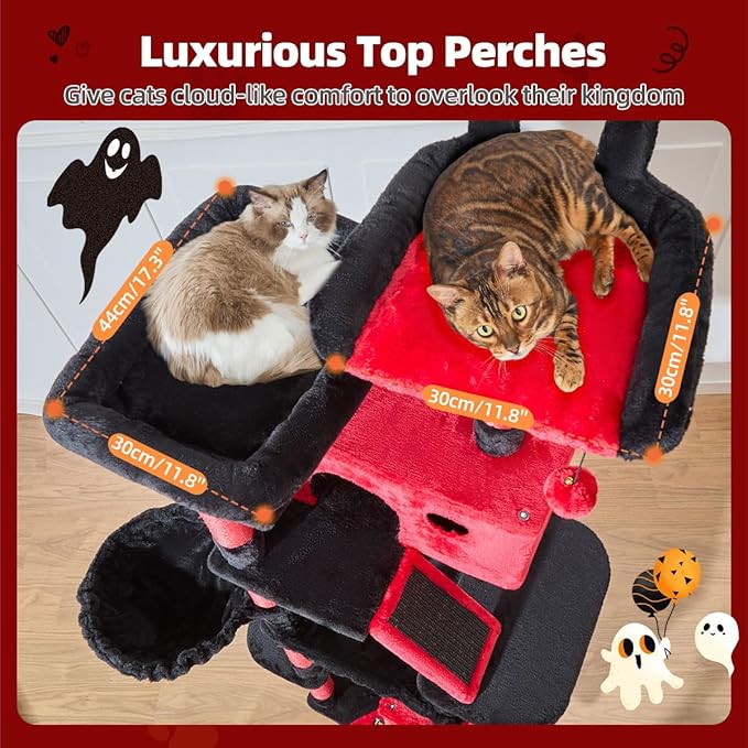 Taoqimiao Gothic Cat Tree 71-Inch, Cat Tower for Indoor Cats Large Adult, Multi-Level Large Cat Condo, 8 Sisal Scratching Posts, Metal Frame Cozy Hammock, Scratch Board, 2 Top Perches, MS026LBR-Mewly Pet