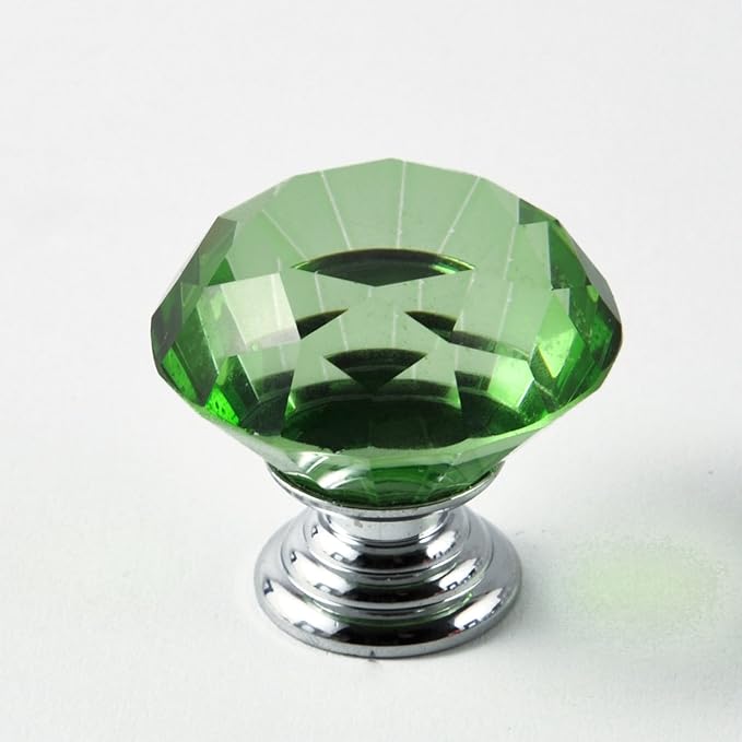 12pcs Diamond Shape Crystal Glass 30mm Drawer Knob Pull Handle Usd for Cabinet, Drawer (Green)