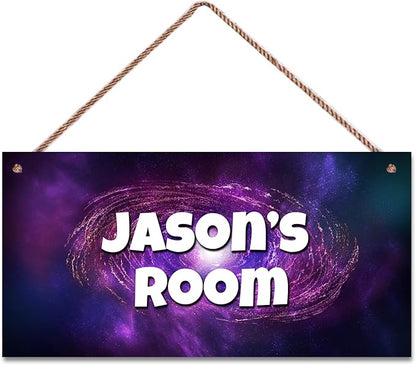 Personalized Sign Outer Space Theme Art Décor For Kids Room Custom Name Universe Door Wall Art Decor For Little Man Cave, Galaxy Nursery Art Plate For Boys Room Girls Bedroom