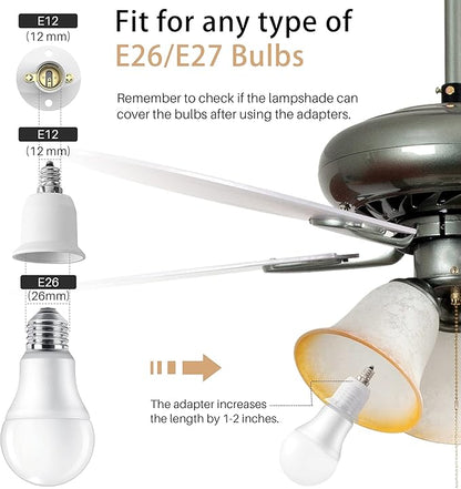JACKYLED 5-Pack E12 to E26 Adapter, Chandelier Light Socket, Candelabra E12 to Medium Socket E26/E27 Converter Bulb Base Adapter Converter for Ceiling Fans Light, Pendant Light, Chandelier