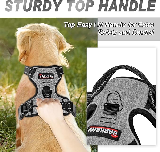 BARKBAY No Pull Dog Harness Front Clip Heavy Duty Reflective Easy Control Handle for Large Dog Walking(Dark Grey,M)-Mewly Pet
