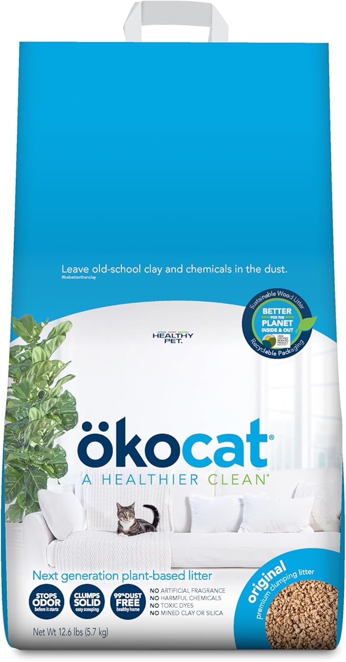 ökocat Original Wood Clumping Cat Litter, Unscented, 12.6 pounds - Natural Ingredients, Stops Odor, Clumps Solid, 99% Dust Free, Great for All Cats-Mewly Pet