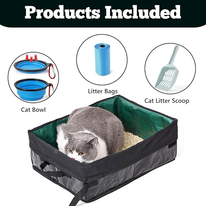 Travel Litter Box for Cats, Foldable Portable Litter Box, Leak Proof Cat Travel Carrier with Kitty Litter Scoop Bowl, Collapsible Waterproof Odor Free Easy Carrier for Car Outdoor-Mewly Pet