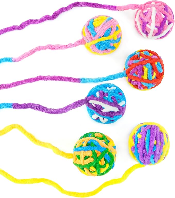 CHIWAVA 6 Pack 20" Woolen Yarn Cat Toys Ball with Bell 2" Large Indoor Cat Toy Balls Kitten Interactive Toys-Mewly Pet