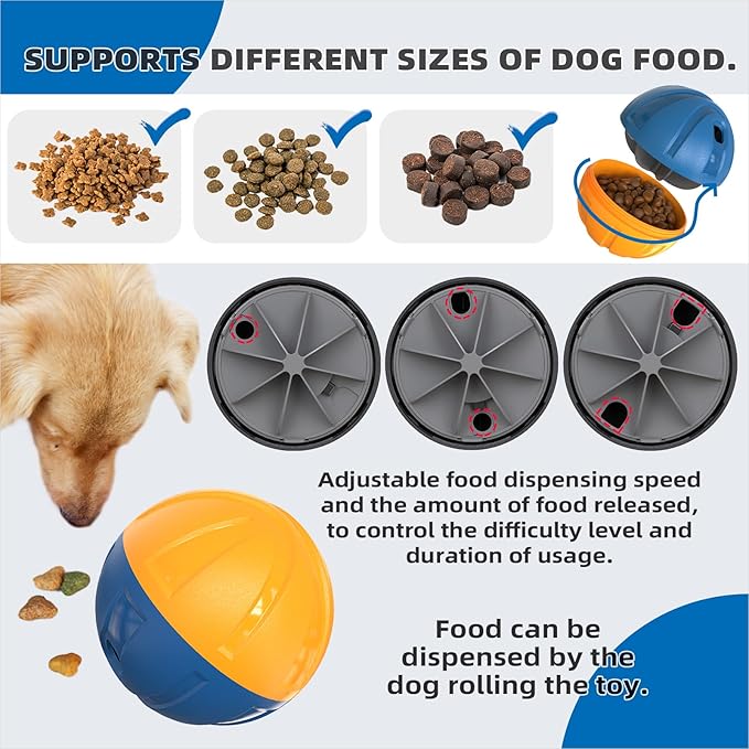 KADTC Dog Treat Giggling Ball - Adjustable Food Dispensing Speed - Puppy Basketball Toy - Puzzle Slow Feeder Mind Game for Medium/Large/Extra L Aggressive Chewers Breed-Mewly Pet