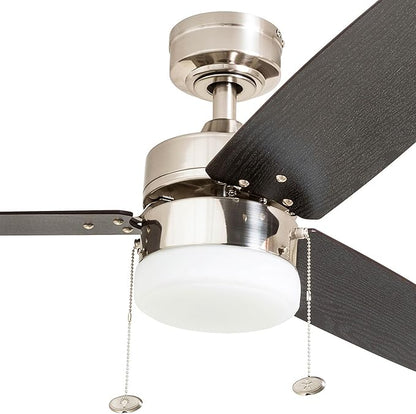 Prominence Home Reston, 42 Inch Modern Farmhouse LED Ceiling Fan with Light, Pull Chain, Dual Mounting Options, Dual Finish Blades, Reversible Motor - 51014-01 (Brushed Nickel)