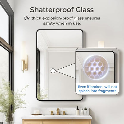 USHOWER Black Bathroom Mirror for Over Sink 24 x 36 Inch, Metal Frame Rectangle Vanity Mirror, Modern Farmhouse, Wall Mounted