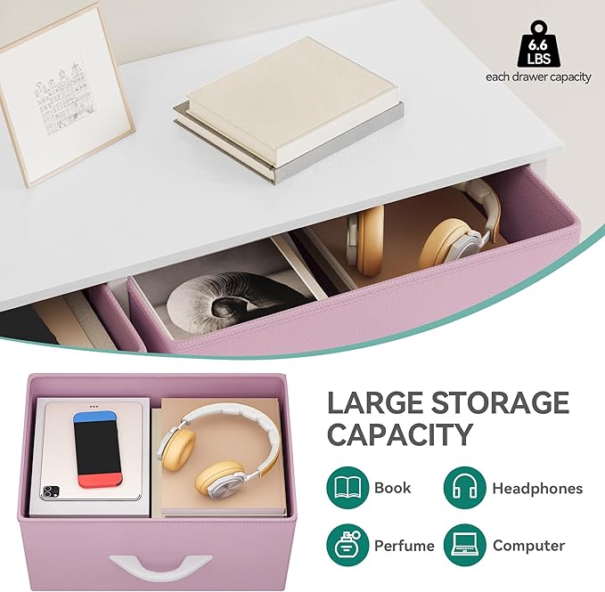 YITAHOME Dresser, 7 Drawers Fabric Dresser, Organizer Unit for Living Room, Hallway, Closets - Sturdy Steel Frame, Wooden Top & Easy Pull Fabric Bins, Pink