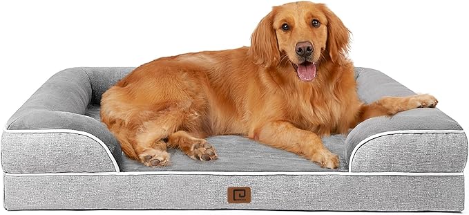 EHEYCIGA Orthopedic Dog Beds Large Sized Dog, Waterproof Memory Foam Pet Bed with Sides, Non-Slip Bottom Large Pet Bed with Washable Removable Cover, Grey-Mewly Pet