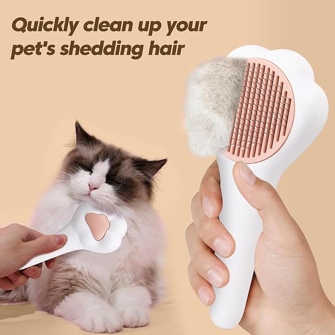Self-Cleaning Cat Brush with Cat Nail Clipper 2-Pieces Set, Daily Cleaning Grooming Kit for Small and Medium-sized Dogs and Cats, Designed to Remove Shedding Fur and Trim Sharp Claws of Your Pets-Mewly Pet