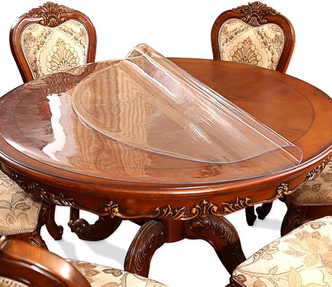 43 " Round Dia Clear Table Protector Tablecloth Cover Desk Top Pad Mat for Glass Furniture Kitchen Coffee Marble End Bed Sofa Side Bistro Corner Bar Night Stand Dinner Table Thick Plastic PVC Vinyl