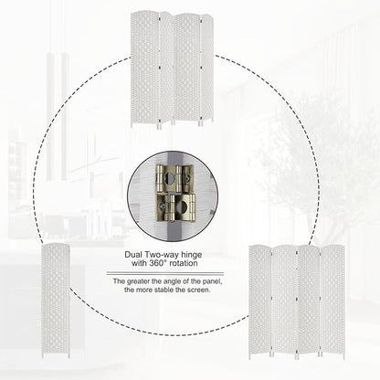 Rose Home Fashion Room Divider, 6 ft Tall Room Dividers and Folding Privacy Screens, 16in Privacy Screen 4 Panel White Space Temporary Wall Foldable Partition Separation