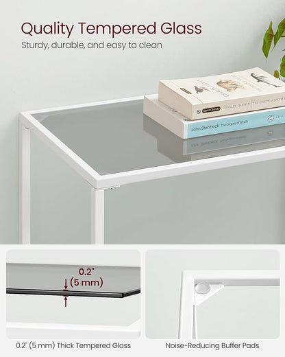 VASAGLE 39.4 Inch Console Table with 3 Shelves, Sofa Tables, Modern Entryway Table, Metal Frame, Tempered Glass Shelf, Entryway Living Room Bedroom, Pearl White and Slate Gray ULGT027W01