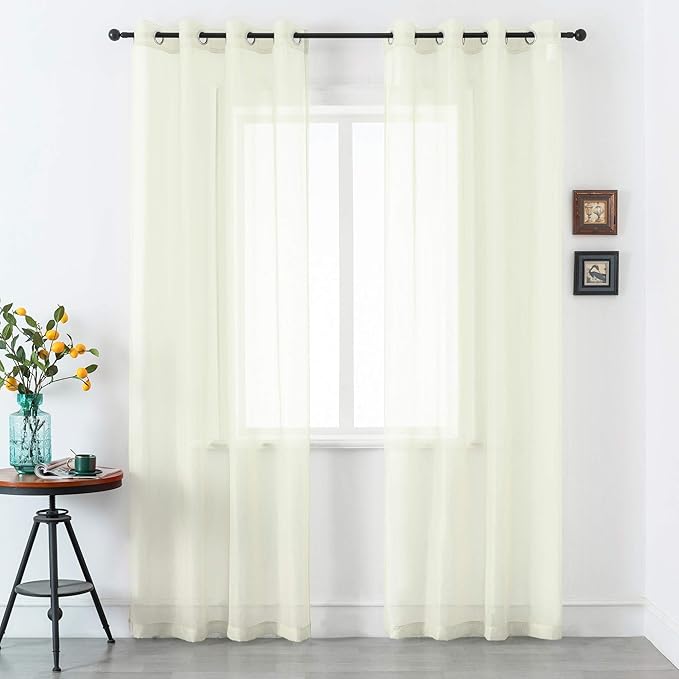 DUALIFE Cream Beige Sheer Grommet Curtains for Bedroom 2 Panel Set Light Filtering Semi Sheer Farmhouse Style Living Room Curtains 52X96 Inches Long Ivroy