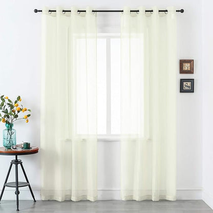 DUALIFE Cream Beige Sheer Grommet Curtains for Bedroom 2 Panel Set Light Filtering Semi Sheer Farmhouse Style Living Room Curtains 52X96 Inches Long Ivroy
