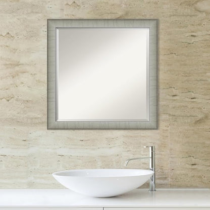 Amanti Art Silver Bathroom Mirror for Over Sink, 23x23 Elegant Brushed Pewter Narrow Square Vanity Mirror, Medium Casual Frame, Hangs Horizonally and Vertically, Bathroom Wall Decor, Beveled Edge