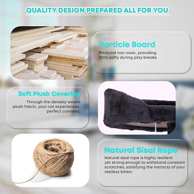 FDW Cat Tree 70in Cat Tower Multi-Level Durable Cat Scratching Post & Cozy Fun Cat Jumping Platform Space Saving Cat Condo Pet Play House for Indoor Cats,Ashy-Mewly Pet