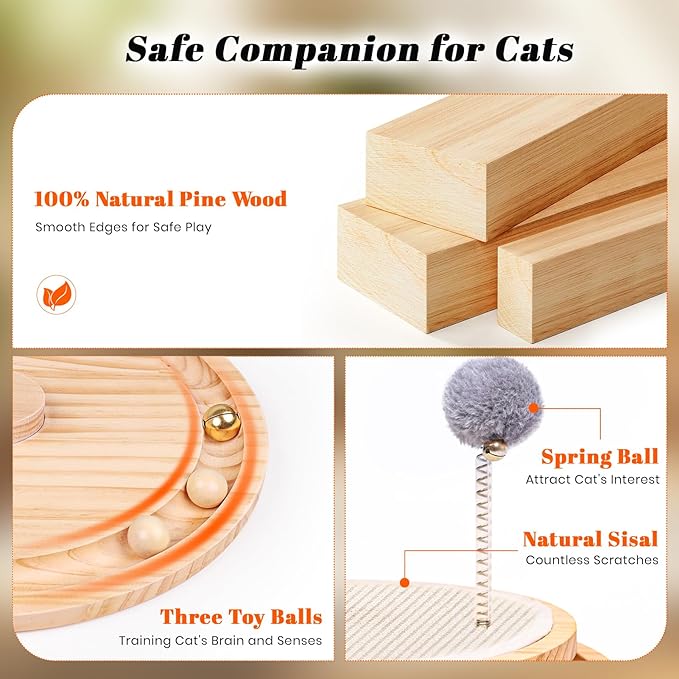 Cat Scratcher, Cat Natural Sisal Scratching Pad, Kitten Interactive Toy with Ball Track Spring Ball for Chasing Hunting Mental Physical Exercise Puzzle-Mewly Pet
