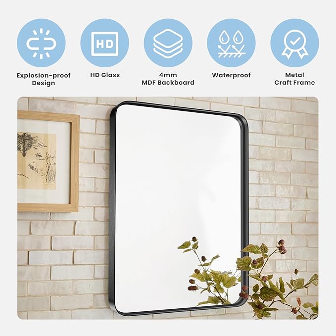 Sweetcrispy 24x36 Inch Black Bathroom Mirrors for Wall, Bathroom Mirrors for Over Sink, Rectangle Wall Decor for Entryway, Bedroom, Vanity