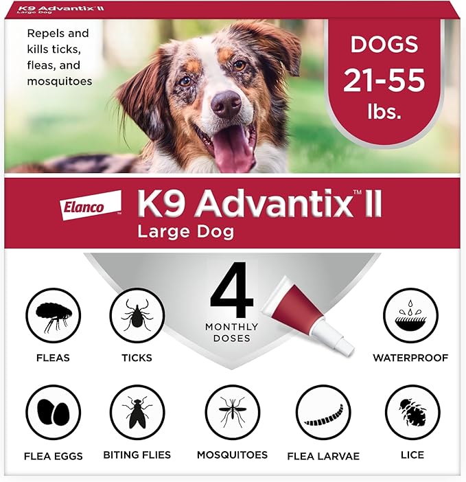 K9 Advantix II Large Dog Vet-Recommended Flea, Tick & Mosquito Treatment & Prevention | Dogs 21 - 55 lbs. | 4-Mo Supply-Mewly Pet