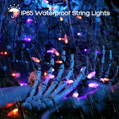 LYHOPE Orange Purple Halloween Lights Indoor, 33ft 100 LED Battery Halloween Light with 8 Mode, Timer, Waterproof Battery Operated String Lights for Home Tree Wreaths Party Yard Outdoor Holiday Decor