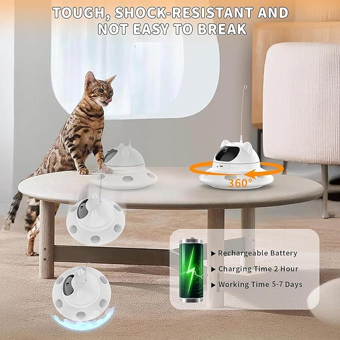 3-in-1 Cat Laser Toy & Interactive Automatic Motion-Activated Kitten Toy – 6 Holes Whack-A-Mole Feather & Moving Ambush Fun – USB Rechargeable, Apply to – Indoor Exercise for Cats of All Breeds-Mewly Pet