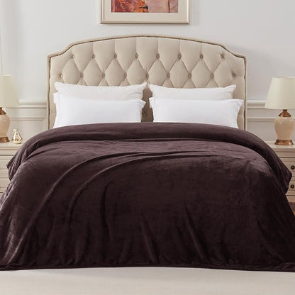 Exclusivo Mezcla Fleece Blanket Queen Size for Bed, Super Soft and Warm, All Season Use, Cozy, Plush, Lightweight, 90x90 Inches, Coffee