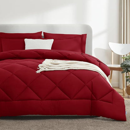 CozyLux King Size Comforter Set Dark Red - 7 Pieces Bed in a Bag King, Luxury Soft Bed Set for All Seasons, Bedding Set with Down Alternative Comforter, Sheets, Pillowcases & Shams