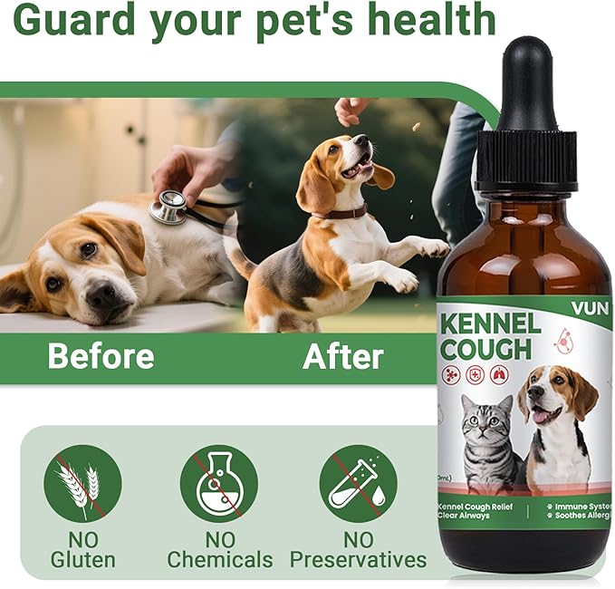 Kennel Cough Treatment Drop for Dogs &Cats,Help Wet and Dry Cough Relief,Seasonal Throat Discomfort, Natural Herbal Cough Liquid with Licorice,Ginger for All Breeds & Sizes,2 fl oz Bacon Flavor-Mewly Pet