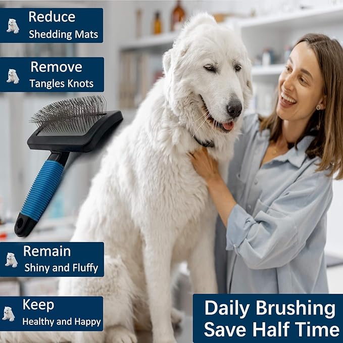 Dog Brush for Long Haired Dogs - Large Firm Slicker Brushes for Poodles, Goldendoodles & Shedding Grooming - Soft Massage Stainless Steel Pins (25mm/1") - Gentle Pet Grooming Wire-Mewly Pet