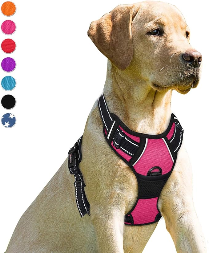 BARKBAY No Pull Dog Harness Front Clip Heavy Duty Reflective Easy Control Handle for Large Dog Walking(Pink,M)-Mewly Pet