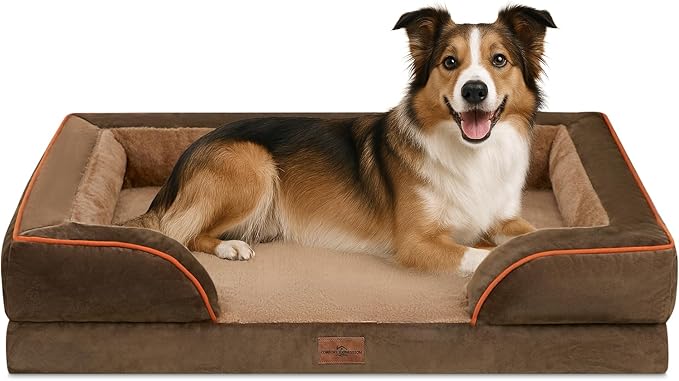 Comfort Expression Large Dog Beds Waterproof Orthopedic Foam Dog Sofa Beds Comfy Pet Bed with Washable Removable Cover & Non-Slip Bottom(Large,Brown)-Mewly Pet