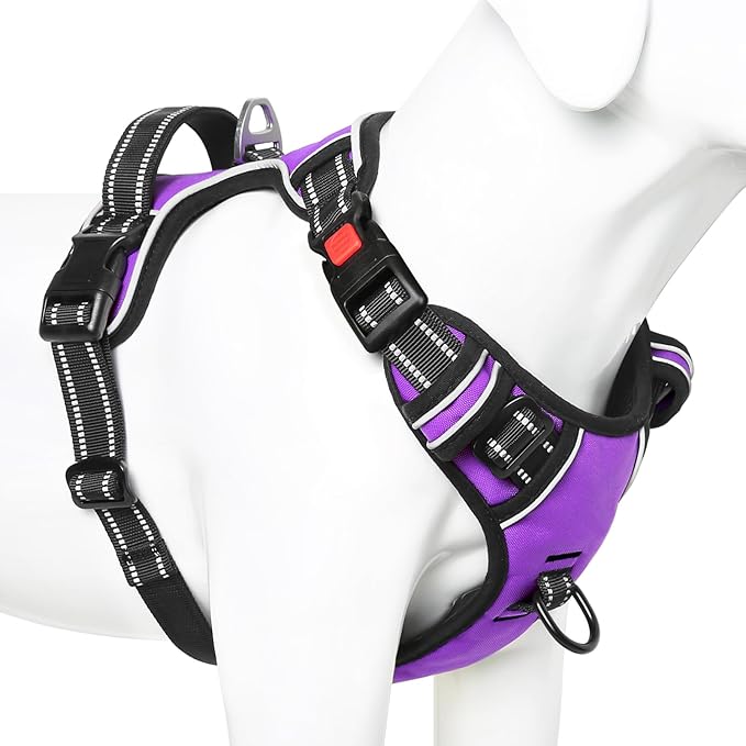Timos Dog Harness Small Sized, No Pull with Neck Lockable Snap,No Choke Front Clip Dog Reflective Harness,Adjustable Metal Rings 3 Buckles,Easy Control Handle for Small Dogs Purple S-Mewly Pet